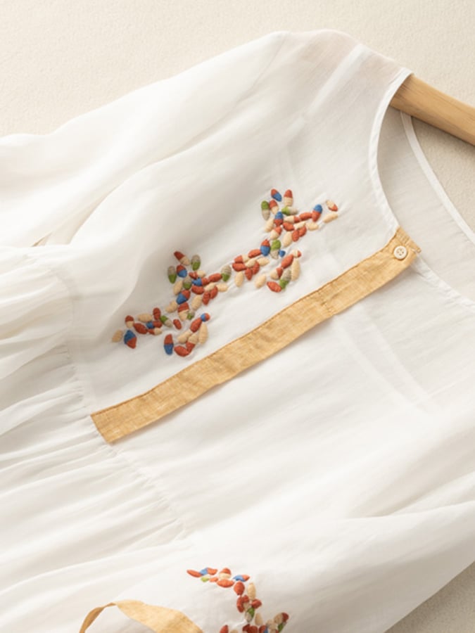 Celeste Robe Femme en Coton et Lin – Robe Bohème Brodée avec Coupe Ample et Élégance Naturelle