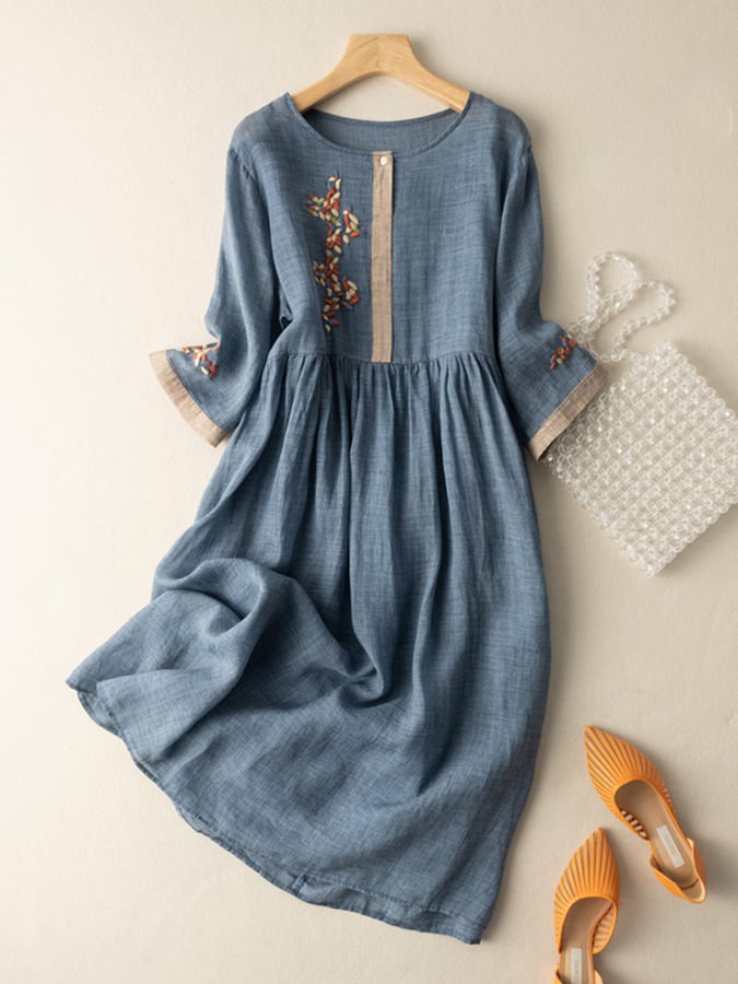 Celeste Robe Femme en Coton et Lin – Robe Bohème Brodée avec Coupe Ample et Élégance Naturelle