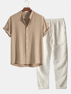 Logan Completo Estivo Uomo – Completo in Lino Leggero con Camicia a Maniche Corte e Pantaloni Confortevoli