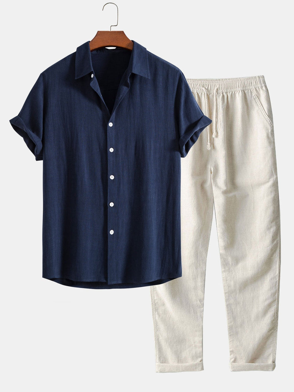 Logan Ensemble Estival Homme – Ensemble en Lin Léger avec Chemise à Manches Courtes et Pantalon Confortable