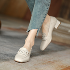 Selora Mocassins Femme Mary Jane – Chaussures en Cuir Véritable avec Talon Épais et Confort Optimal
