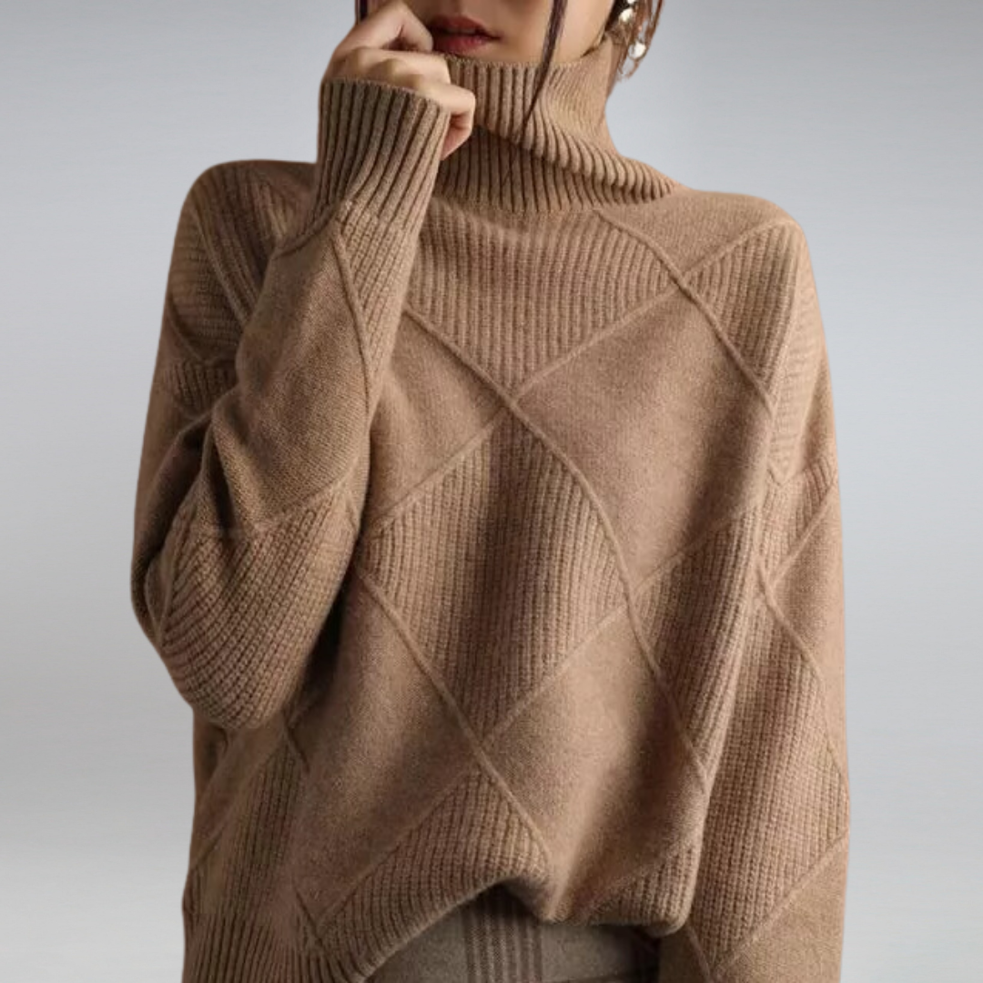 Laura Pull Femme en Cachemire – Col Roulé Élégant, Maille Douce & Style Intemporel