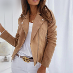 Lauren Veste Biker Suédine Femme – Camel, Cintrée et Élégante pour un Look Tendance