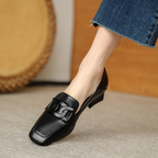 Selora Mocassins Femme Mary Jane – Chaussures en Cuir Véritable avec Talon Épais et Confort Optimal