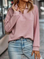 Ysandre Maglione Donna in Maglia Coste – Maglione Leggero con Collo Elegante con Zip e Taglio Confortevole