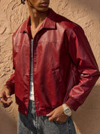 Brandon Veste Homme en Similicuir Rouge – Veste Zippée Moderne à Coupe Ample & Style Urbain