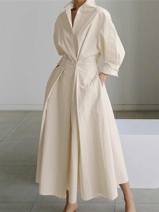 Zoé Robe Midi Femme – Robe Boutonnée Élégante à Coupe Fluide & Tissu Léger Intemporel