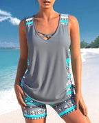 Abigail Tankini Femme – Ensemble Tankini à Motif Géométrique avec Short et Coupe Confortable