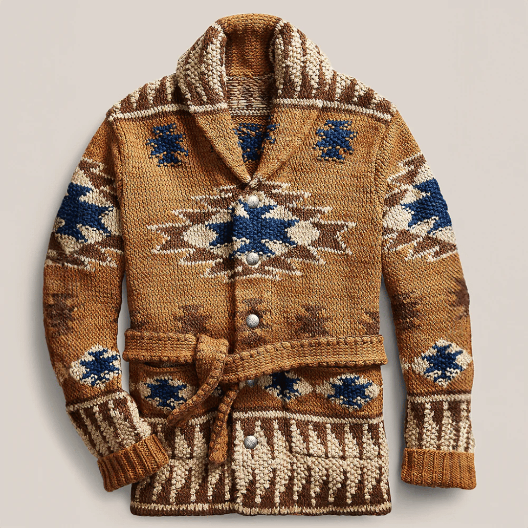 Spencer Cardigan Homme – Gilet Jacquard en Maille Douce au Style Inspiré de l'Ouest Américain