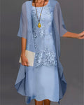 Elisha Women's Dress Ensemble – Elegant Two-Piece Chiffon Dress with Lace & Flowing Jacket