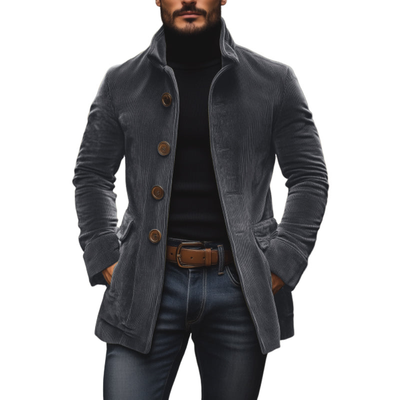 Nathan Manteau Homme en Velours Côtelé – Manteau Élégant Coupe Slim avec Col Montant