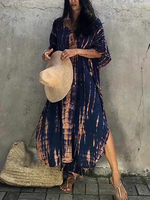 Vanessa Robe Caftan Longue Femme – Robe Maxi Fluide d'Été au Style Bohème Chic