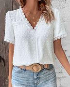 Aira Blouse Femme en Coton – Blouse Vintage avec Dentelle Élégante & Manches Courtes Bouffantes