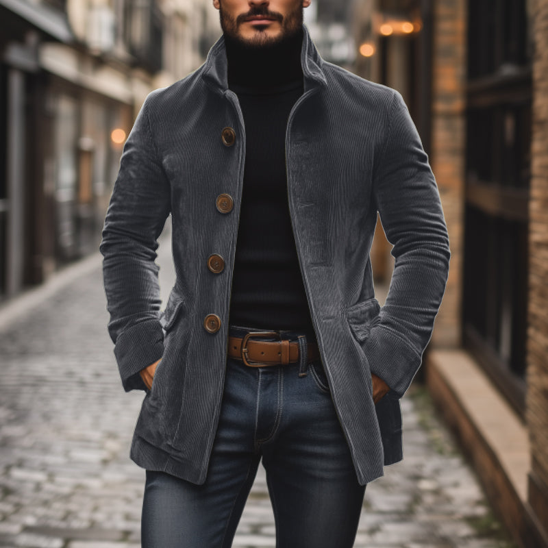 Nathan Men's Corduroy Jacket – Slim Fit Elegant Jacket with Stand-Up Collar