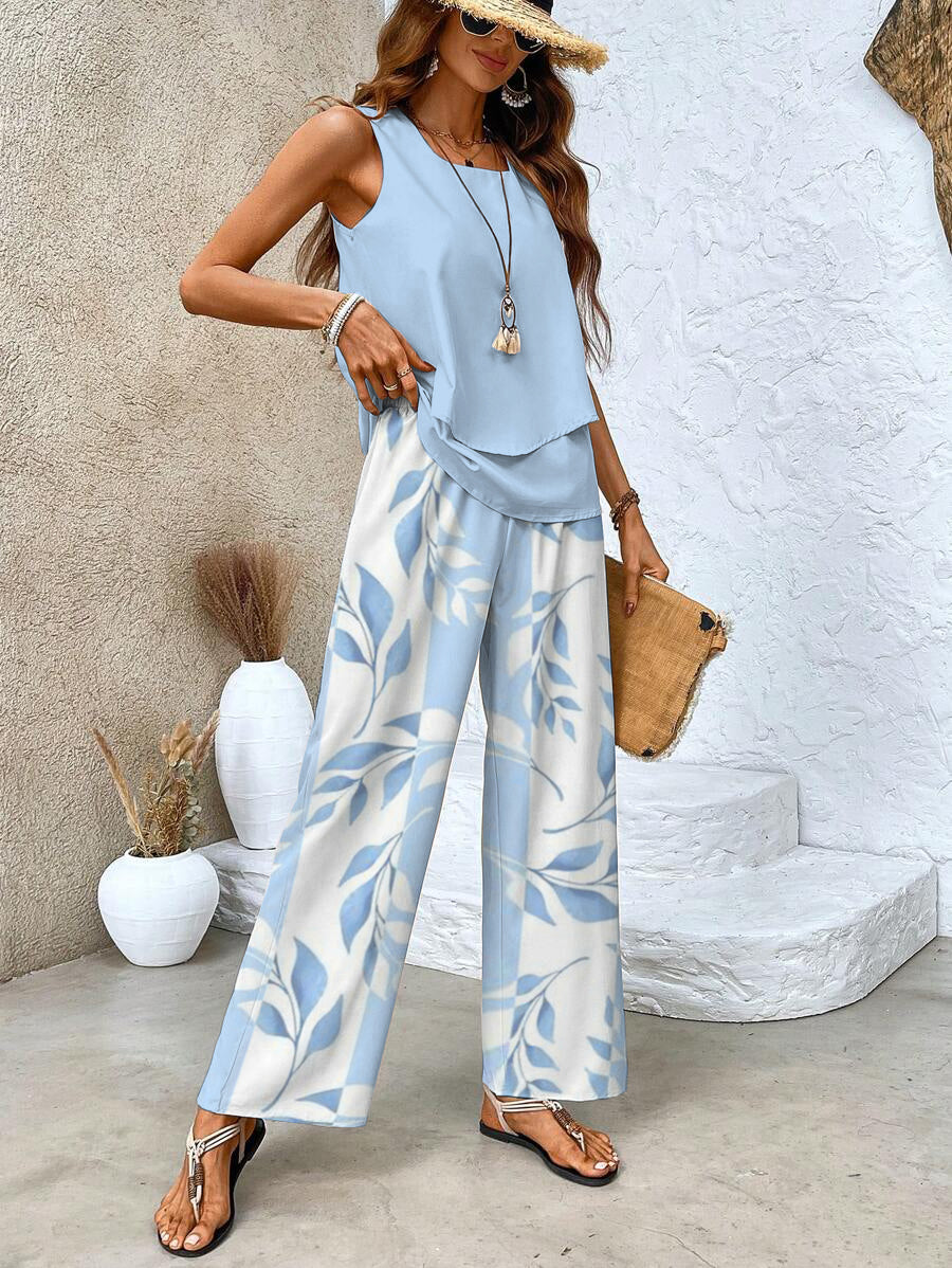 Sophia Ensemble Femme – Ensemble Élégant à Imprimé Floral avec Haut et Pantalon Confortable