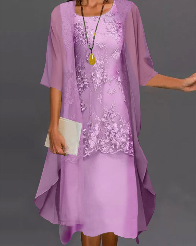 Elisha Ensemble Robe Femme – Robe Deux Pièces Élégante en Mousseline avec Dentelle & Veste Fluide