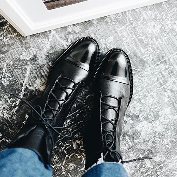 Hailey Women's Leather Boots – Elegant Lace-Up Ankle Boots with Side Zip and Comfortable Heel