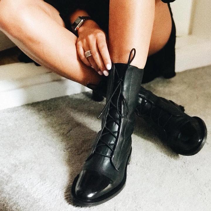 Hailey Women's Leather Boots – Elegant Lace-Up Ankle Boots with Side Zip and Comfortable Heel