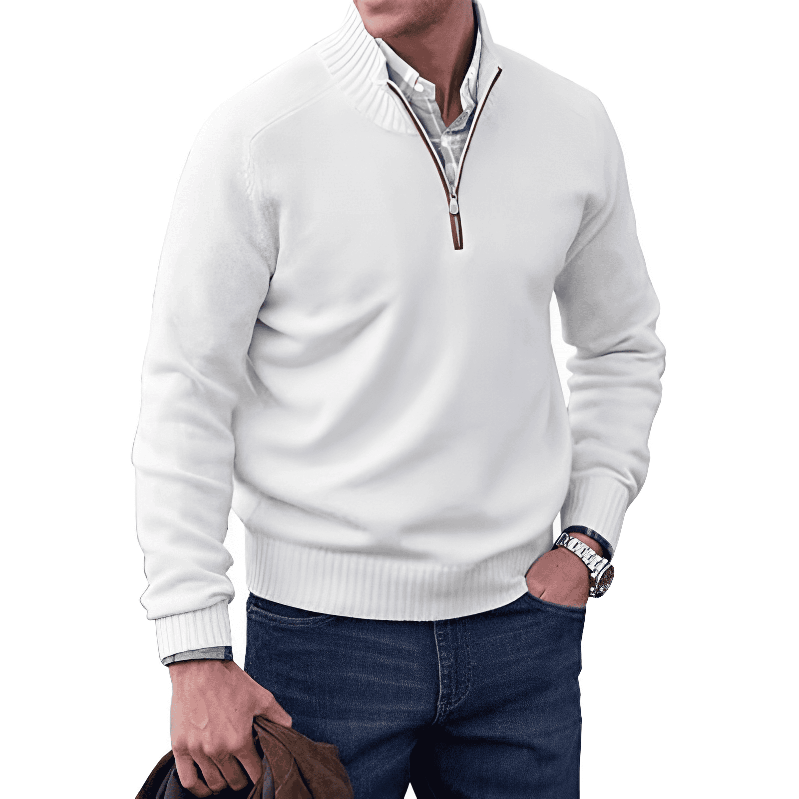 Jack Men's Jumper – Half-Zip Soft Knit Jumper with Stand-Up Collar and Modern Fit