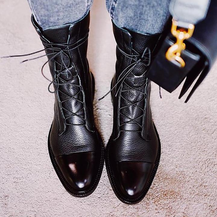 Hailey Women's Leather Boots – Elegant Lace-Up Ankle Boots with Side Zip and Comfortable Heel