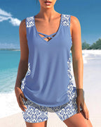 Abigail Tankini Femme – Ensemble Tankini à Motif Géométrique avec Short et Coupe Confortable