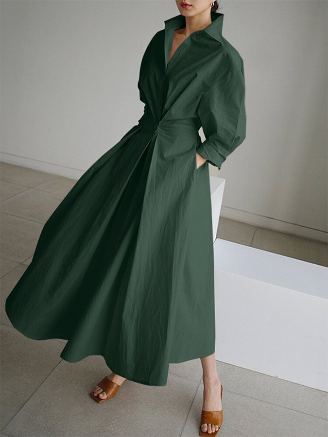 Zoé Robe Midi Femme – Robe Boutonnée Élégante à Coupe Fluide & Tissu Léger Intemporel