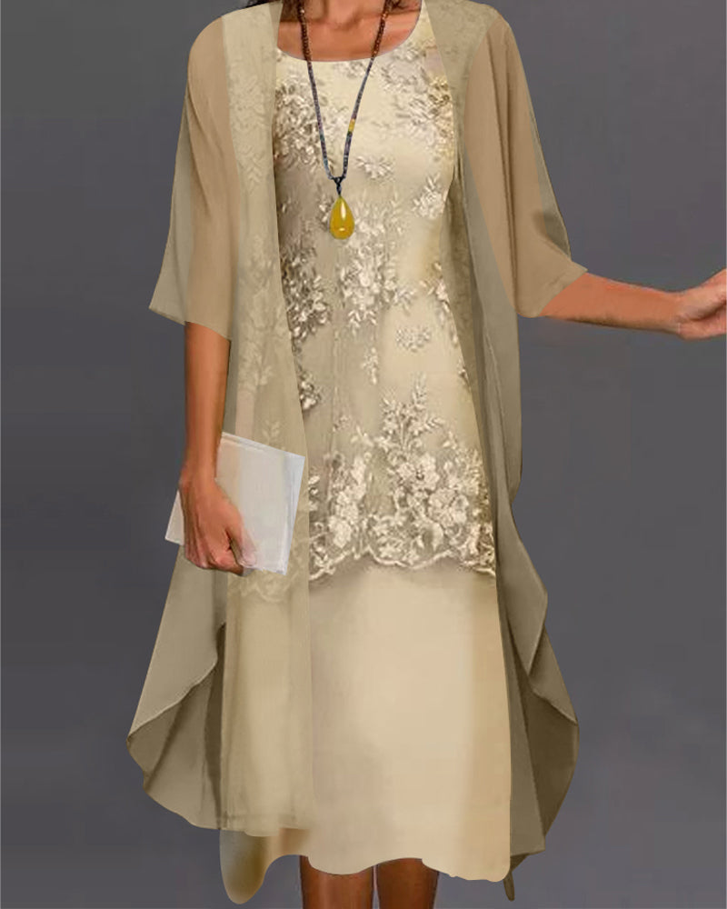 Elisha Ensemble Robe Femme – Robe Deux Pièces Élégante en Mousseline avec Dentelle & Veste Fluide