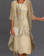 Elisha Ensemble Robe Femme – Robe Deux Pièces Élégante en Mousseline avec Dentelle & Veste Fluide
