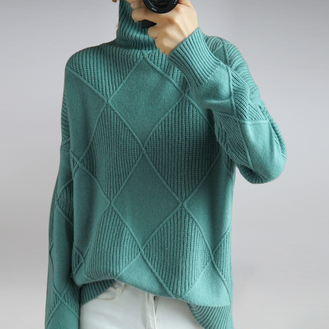 Laura Pull Femme en Cachemire – Col Roulé Élégant, Maille Douce & Style Intemporel