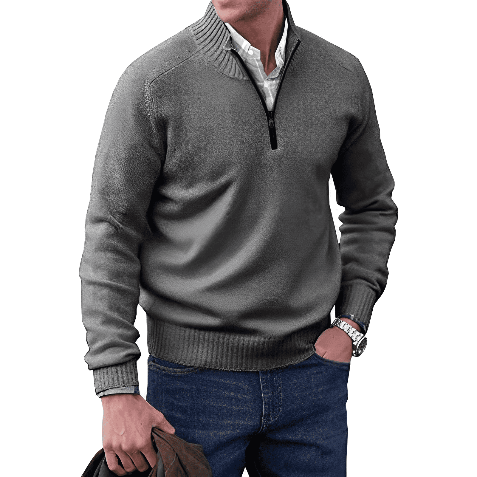 Jack Men's Jumper – Half-Zip Soft Knit Jumper with Stand-Up Collar and Modern Fit