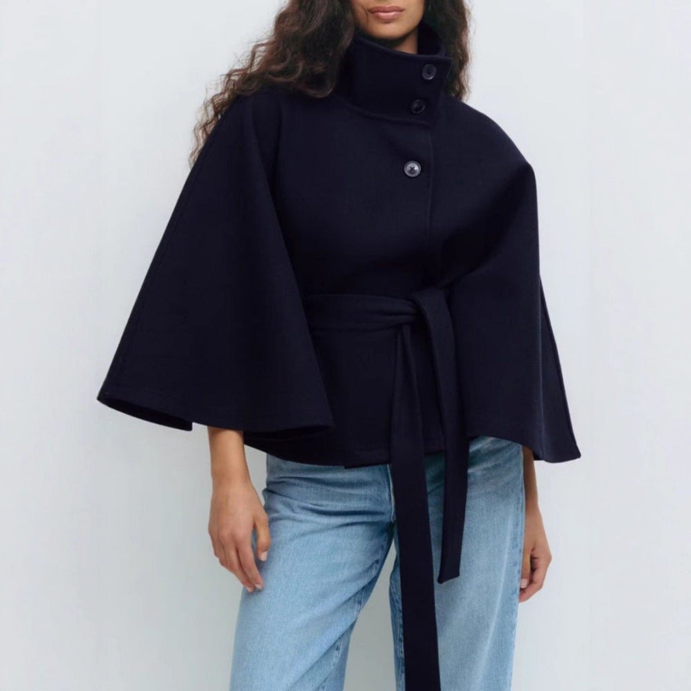 Olivia Manteau Cape Femme – Elegant Cape with High Collar and Adjustable Belt for Winter