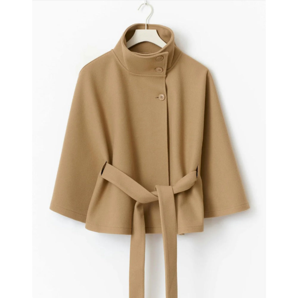 Olivia Manteau Cape Femme – Cape Élégante avec Col Haut et Ceinture Ajustable pour l'Hiver