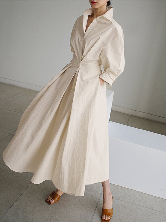 Zoé Robe Midi Femme – Robe Boutonnée Élégante à Coupe Fluide & Tissu Léger Intemporel