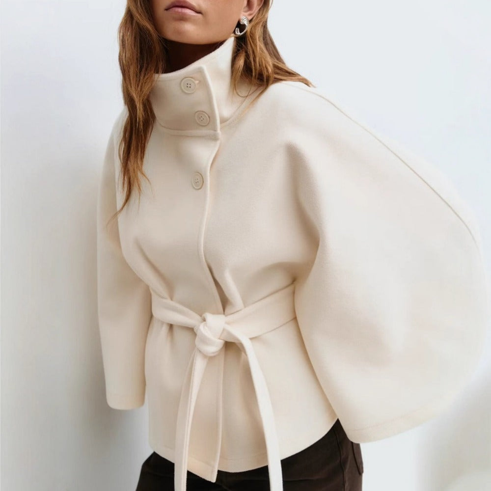 Olivia Manteau Cape Femme – Elegant Cape with High Collar and Adjustable Belt for Winter