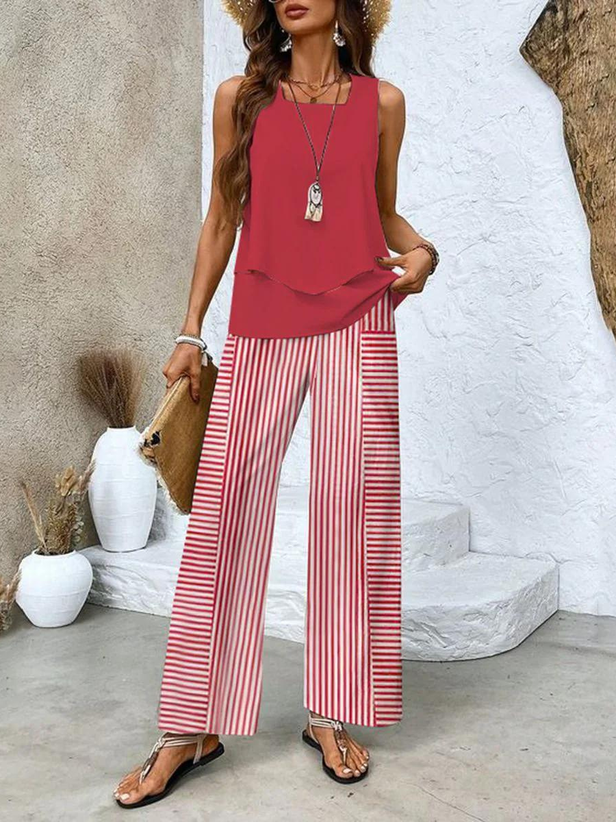 Sophia Ensemble Femme – Ensemble Élégant à Imprimé Floral avec Haut et Pantalon Confortable