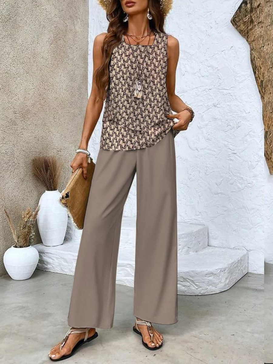 Sophia Ensemble Femme – Ensemble Élégant à Imprimé Floral avec Haut et Pantalon Confortable