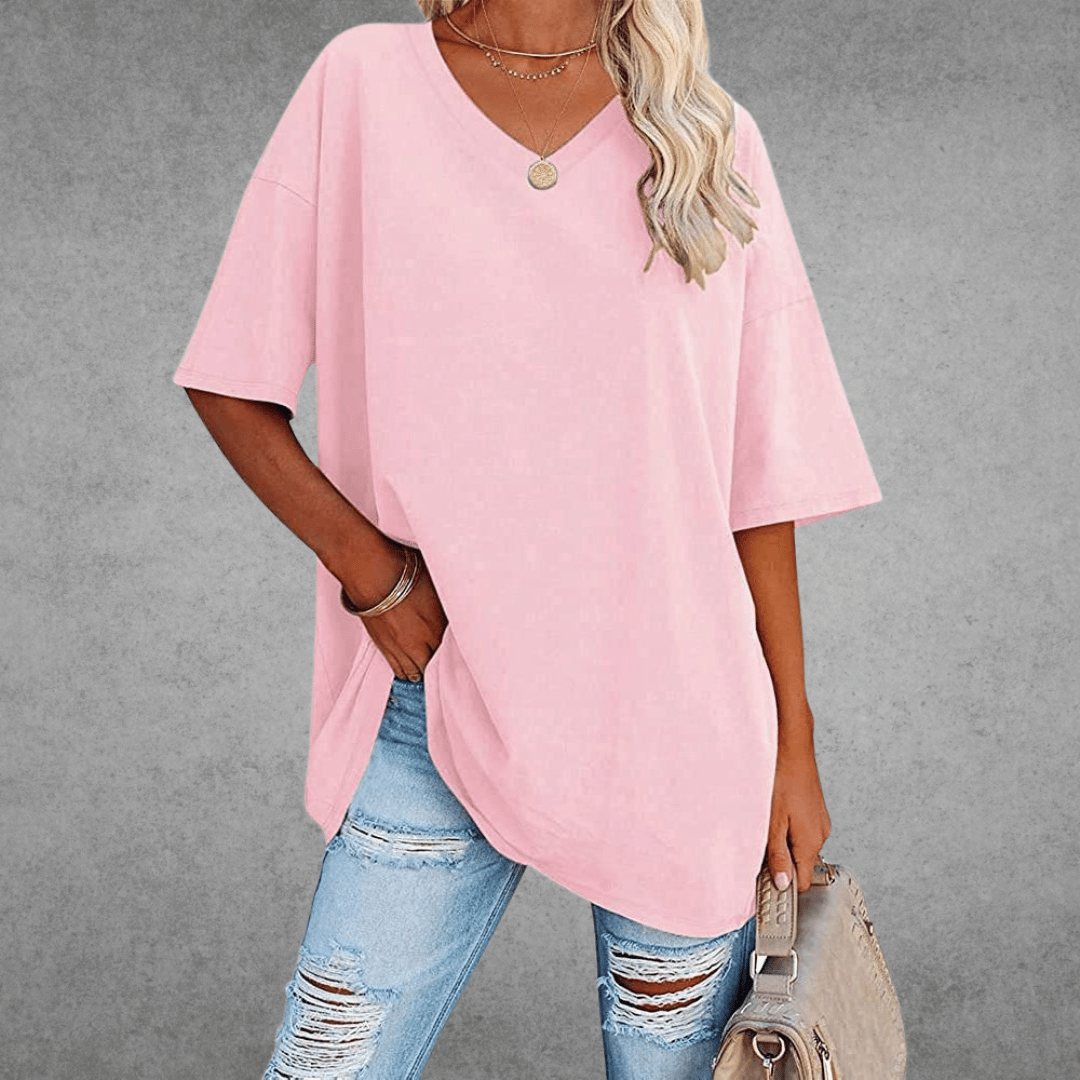 Natalie T-Shirt Oversize Femme – Col en V Élégant avec Coupe Ample et Tissu Respirant