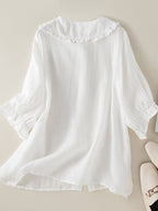 Madeline Blusa para Mujer – Camisa Holgada de Algodón y Lino con Cuello Peter Pan con Volantes Elegante