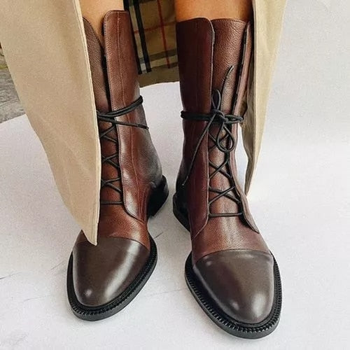 Hailey Women's Leather Boots – Elegant Lace-Up Ankle Boots with Side Zip and Comfortable Heel