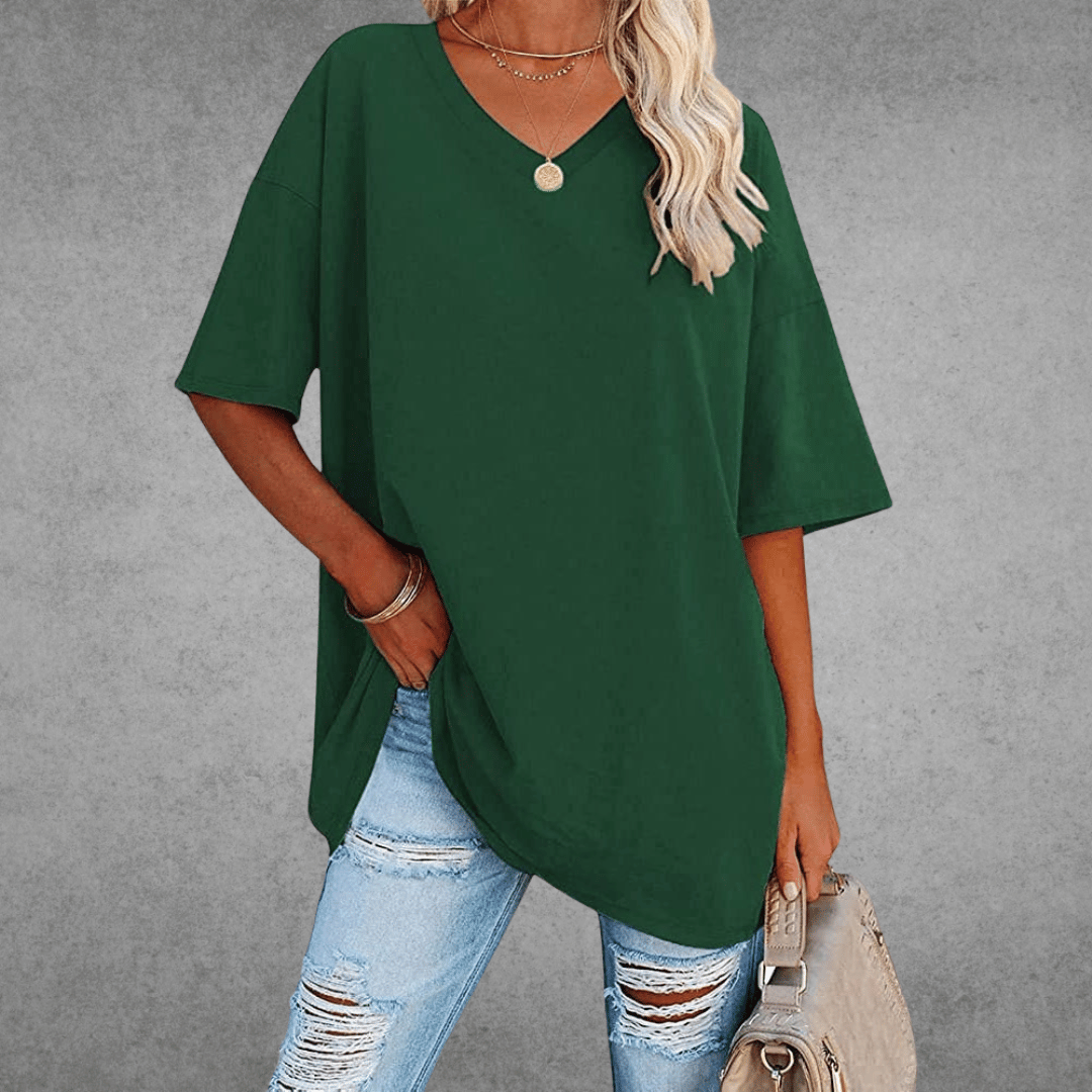 Natalie T-Shirt Oversize Femme – Col en V Élégant avec Coupe Ample et Tissu Respirant