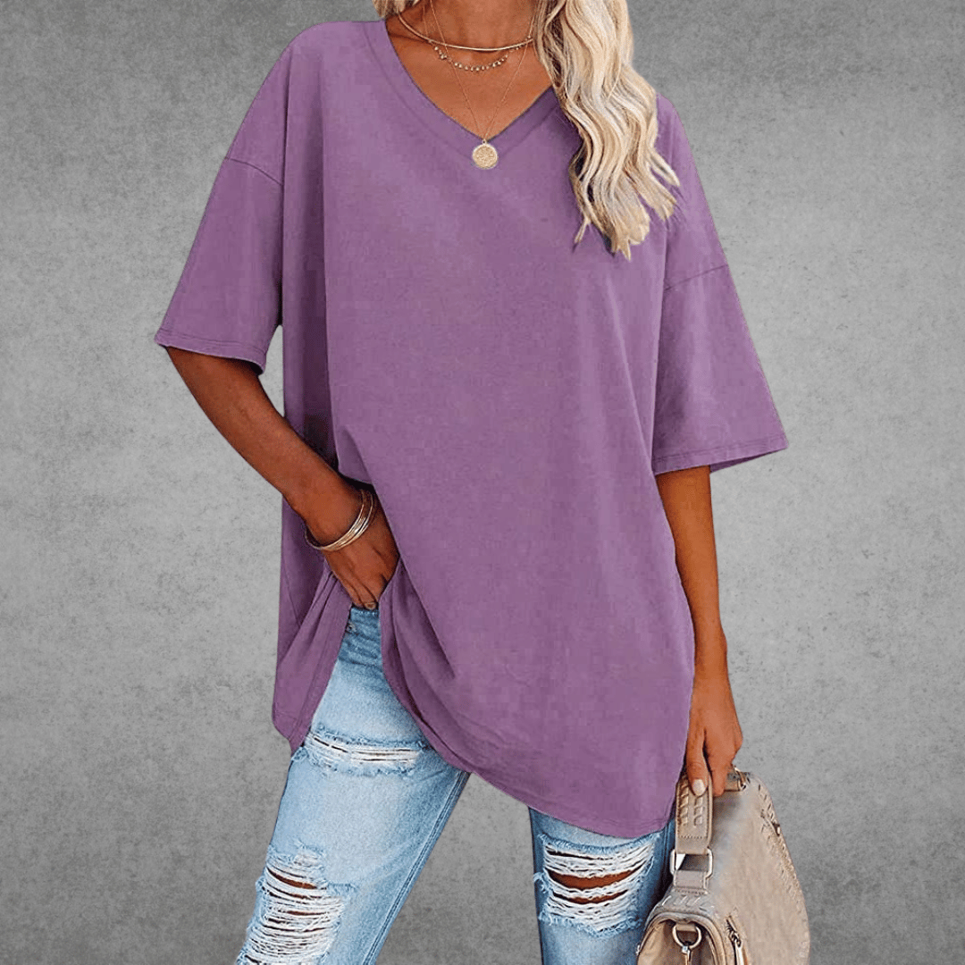 Natalie T-Shirt Oversize Femme – Col en V Élégant avec Coupe Ample et Tissu Respirant