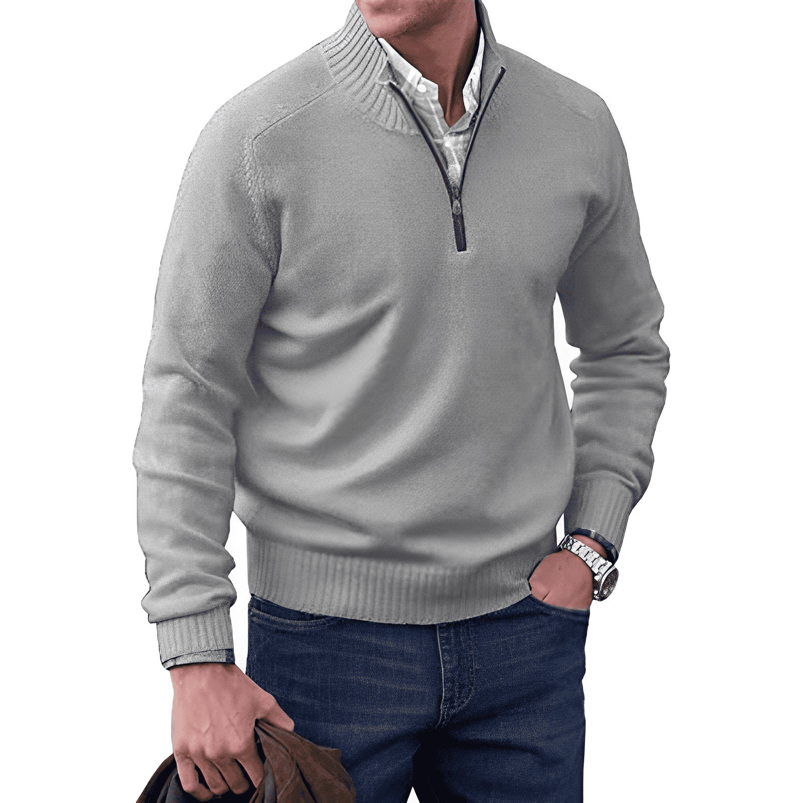 Jack Men's Jumper – Half-Zip Soft Knit Jumper with Stand-Up Collar and Modern Fit