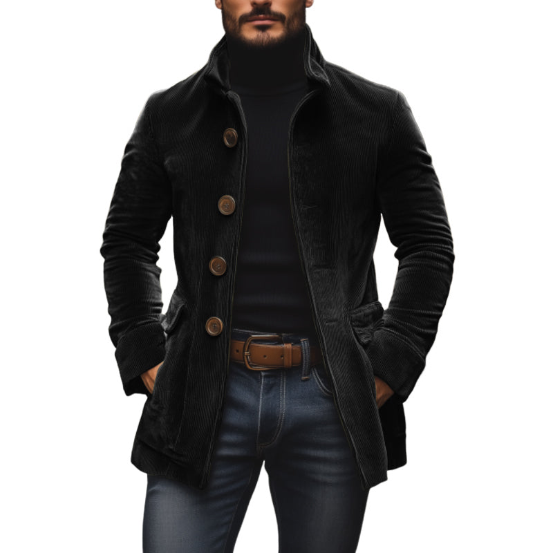 Nathan Manteau Homme en Velours Côtelé – Manteau Élégant Coupe Slim avec Col Montant