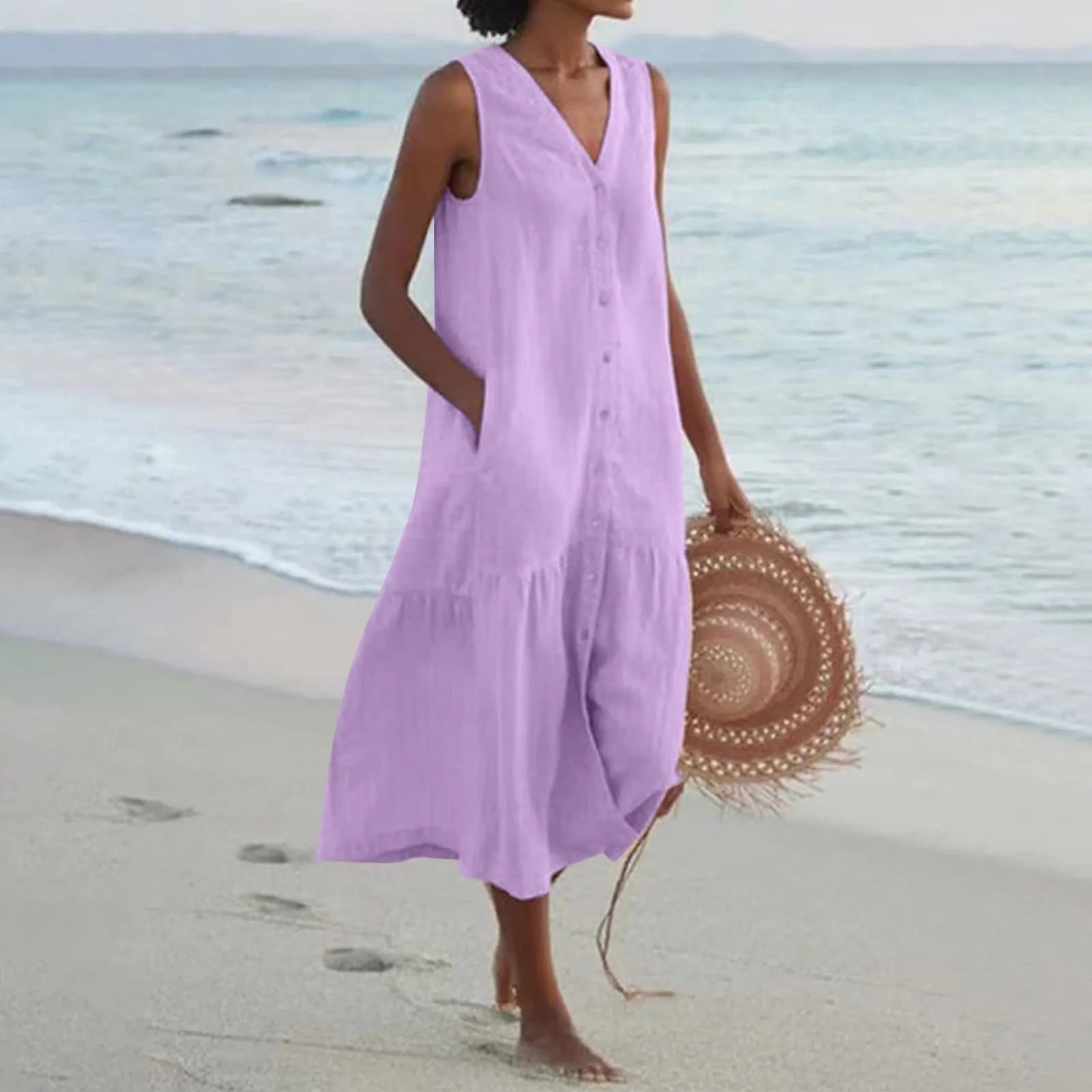 Lauren Robe d'Été Femme – Robe Élégante à Col en V avec Coupe Fluide et Style Intemporel