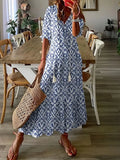 Natalie Women's Bohemian Dress – Elegant Ruffled V-Neck Ikat Print Summer Dress