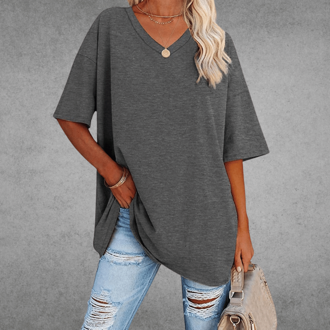 Natalie T-Shirt Oversize Femme – Col en V Élégant avec Coupe Ample et Tissu Respirant