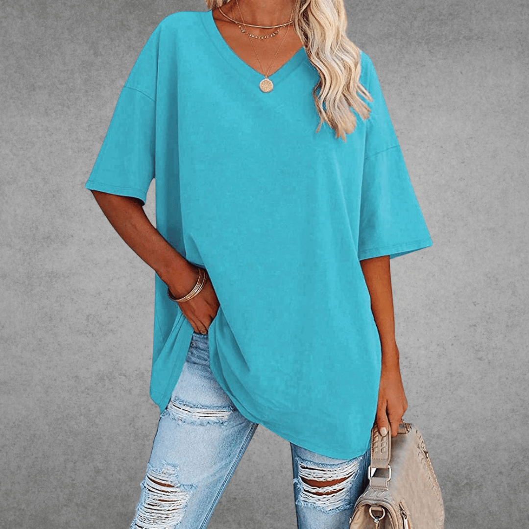 Natalie T-Shirt Oversize Femme – Col en V Élégant avec Coupe Ample et Tissu Respirant