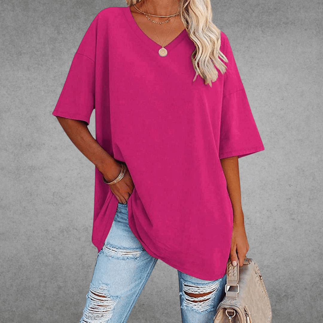 Natalie T-Shirt Oversize Femme – Col en V Élégant avec Coupe Ample et Tissu Respirant