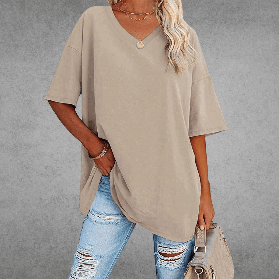 Natalie T-Shirt Oversize Femme – Col en V Élégant avec Coupe Ample et Tissu Respirant