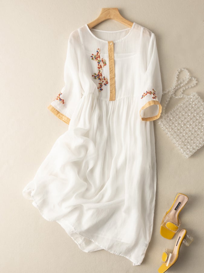 Celeste Robe Femme en Coton et Lin – Robe Bohème Brodée avec Coupe Ample et Élégance Naturelle